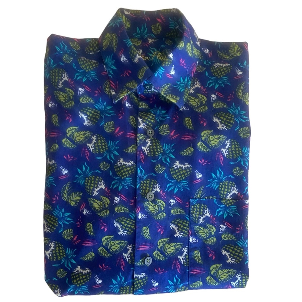 Alan Flusser Men's Button Down Pineapple Print Purple Green Pink NWOT Size Small